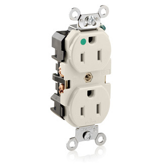 15-Amp, 125 Volt, Extra Heavy Duty Hospital Grade, Duplex Receptacle, Straight Blade, Self Grounding, Light Almond