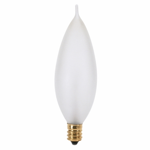 Incandescent Decorative Lamp, Designation: 60CA10/F, 120 V, 60 WTT, CA10 Shape, E12 Candelabra Base, Frosted, CC-2V Filament, 1500 HR, Lumens: 640 LM Initial, 4-1/4 IN Length, 1-1/4 IN Diameter