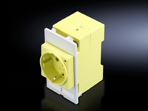Interface flaps, modular, Socket modules Germany (VDE), screw terminals max. 6 mm, connection at rear, colour: yellow (RAL 1016), for installation in front of master switch