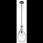 The Everly(TM) 17.75in; one light hour glass shaped pendant comes with a curved, glass blown container featuring clear glass and an Olde Bronze finish for a simple and elegant look. The Everlyfts versatile design coordinates with a variety of styles and can be used singularly, in multiples or arranged at varying heights to elevate the room.