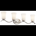 This 4 light bath light from the Armida(TM) collection is filled with distinctive touches, clean lines and simple structures. This silhouette brings height and dimension to the Brushed Nickel finish. May be installed with the glass up or down.