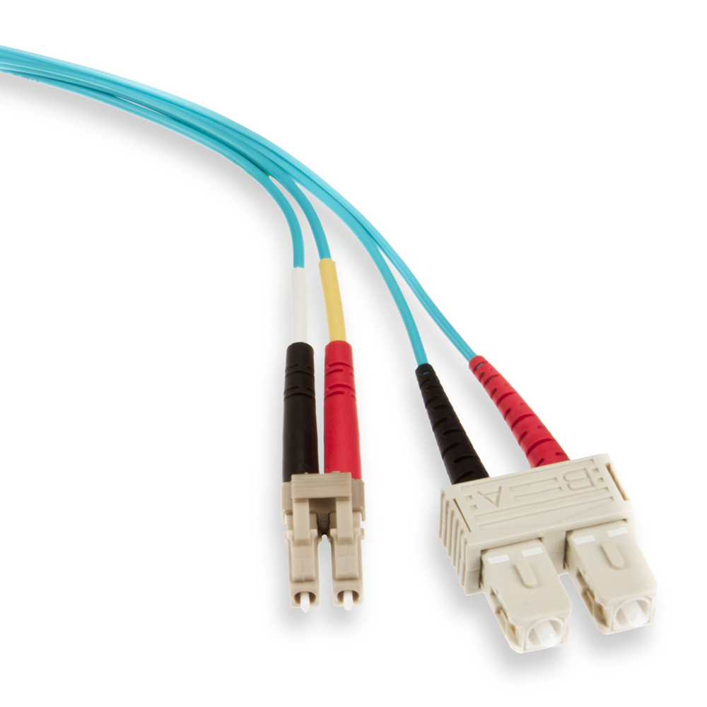 50/125UM Laser Optimized 10G Duplex Riser-Rated Cable, SC to LC Connector Multimode, 2 Meter Length