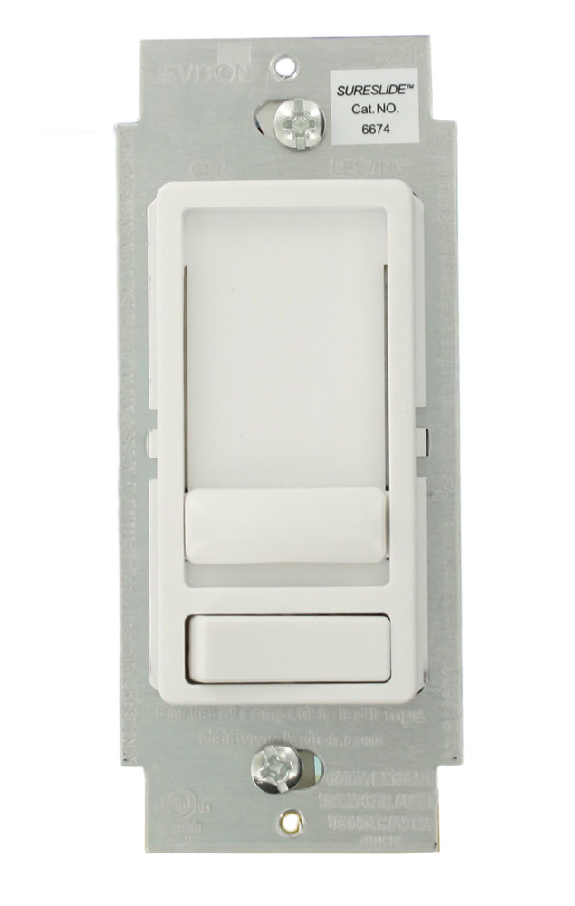 150W, 120VAC CFL & 600W, 120VAC Incandescent and LED SureSlide Dimmer, Preset Slide, 3-Way, Single Pole, White