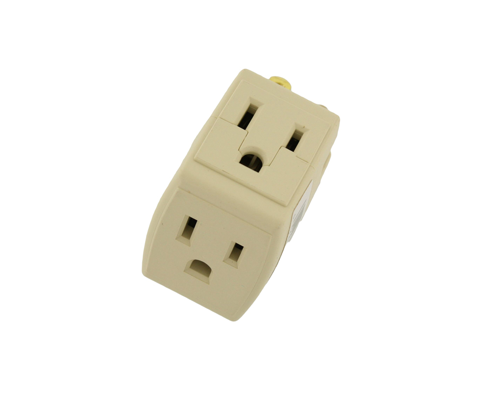 15 Amp, 125 Volt, Grounded Triple Cube Tap, Ivory