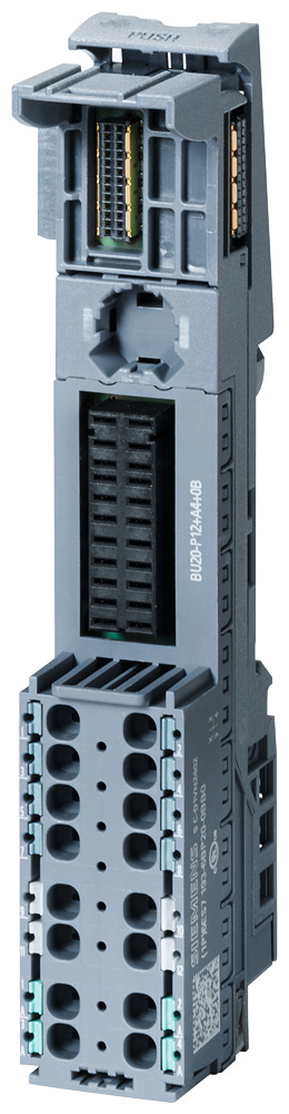SIMATIC et 200sp, baseunit bu20-p12+a4+0b, bu-type b0, push-in klemmen, with 4 aux-terminals, bridged to left bu wxh 20mmx117mm