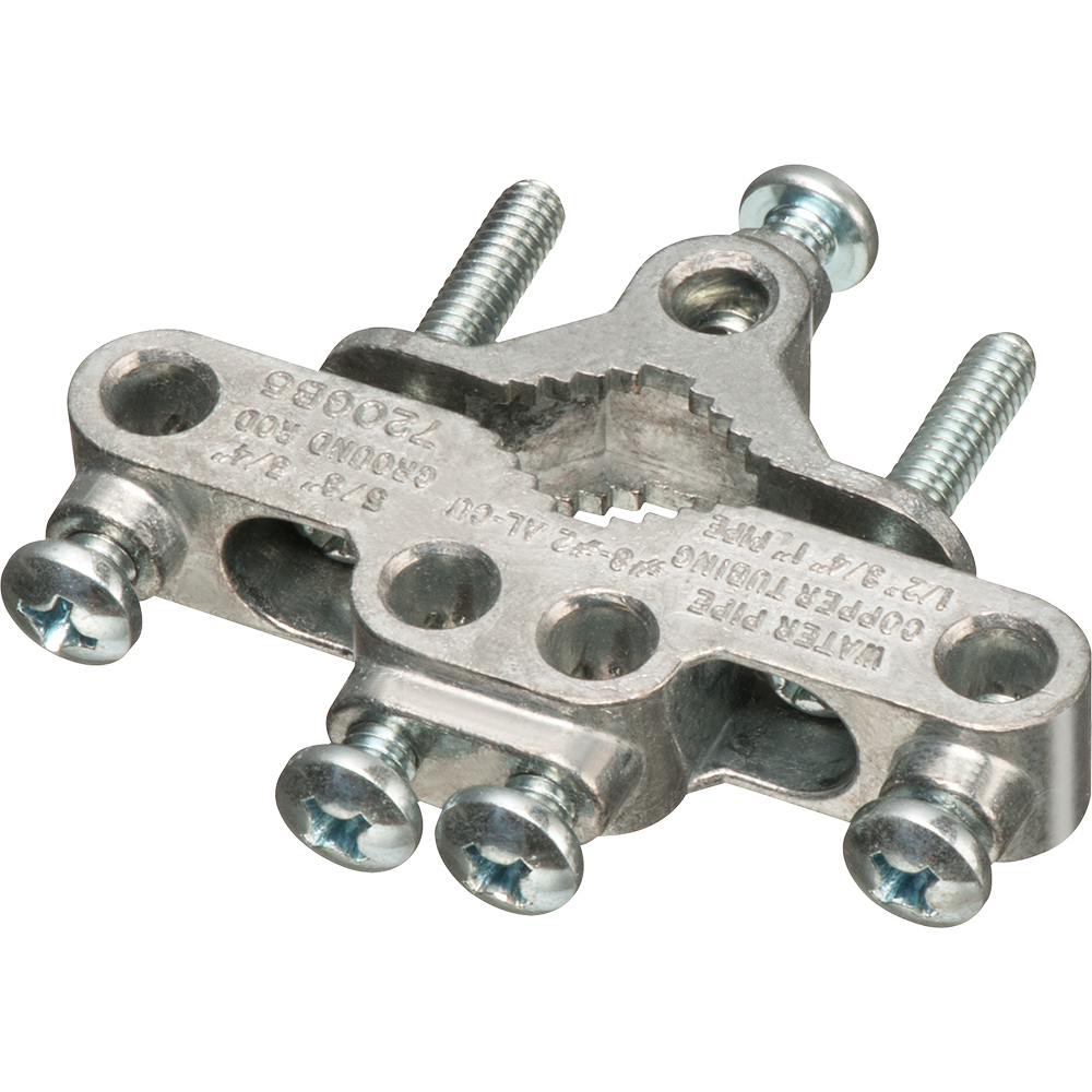 Solid Zinc, pipe size 1/2" to 1" metal underground water pipe and 1/2", 5/8 or 3/4 ground rod. Intersystem bonding and grounding conductors #14 to #4 copper or aluminum solid or stranded. Equipment grounding conductor/grounding conductor #8 to #2 for indoor or outdoor use.