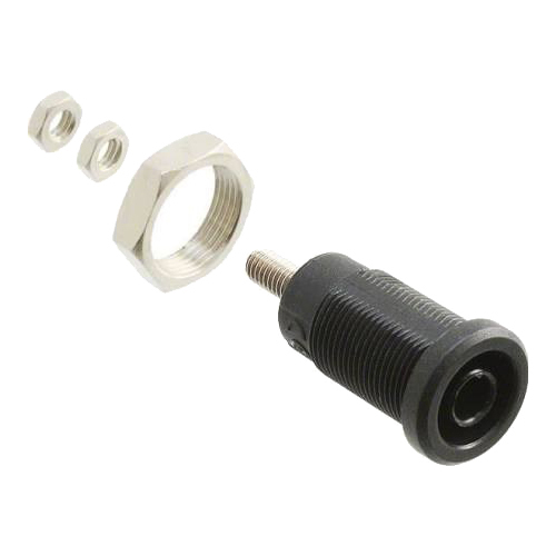 PANEL MT IEC 4MM(0.16IN)JACK FOR SHEATHED PLUG, HEX NUT, 10/PKG (BLACK)