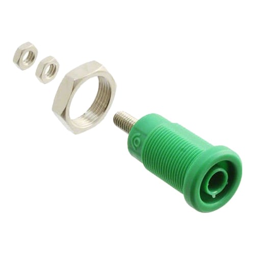 PANEL MT IEC 4MM(0.16IN)JACK FOR SHEATHED PLUG, HEX NUT, 10/PKG (GREEN)