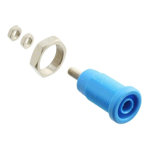 PANEL MT IEC 4MM(0.16IN)JACK FOR SHEATHED PLUG, HEX NUT, 10/PKG (BLUE)
