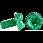 10-32 x 3/8" Green Grounding Screws, Type F Point, Hex Washer Head, Phillips/Slotted, Zinc Plated
