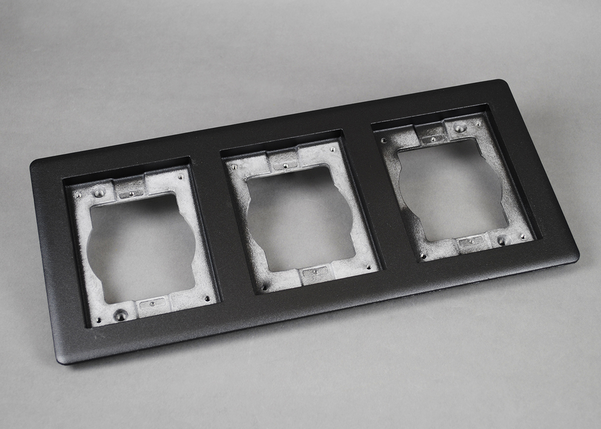 OmniBox Series 3 Gang Carpet and Tile Flange Cover Plate; 13-3/16 Inch Length x 6-1/16 Inch Width, Powder Coated Aluminum, Black