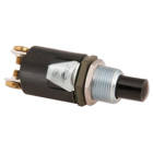 Non-illuminated Light-Duty Pushbutton, Circuit Number: A, Nylon, Black, 0.406 in button extension, NC contacts, 0.75A at 125 Vac/dc, 0.25A at 250 Vac/dc, Screw terminal, Bushing mounted, Single-pole, Single-throw