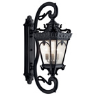The Tournai(TM) 46in; 4 Light outdoor wall light features an ornate look with its clear seeded glass and Textured Black finish. The Tournai wall light works in a traditional environment.
