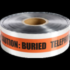 6" x 1000' "Buried Telephone Line Below" Underground Detectable Tape, 5 mil. Foil Bonded Polyethylene, Silver with Orange Stripes