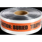 6" x 1000' "Buried Telephone Line Below" Underground Detectable Tape, 5 mil. Foil Bonded Polyethylene, Silver with Orange Stripes