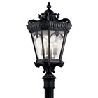 The Tournai(TM) 37.5in; 4 Light outdoor post light features an ornate look with its clear seeded glass and Textured Black finish. The Tournai wall light works in a traditional environment.