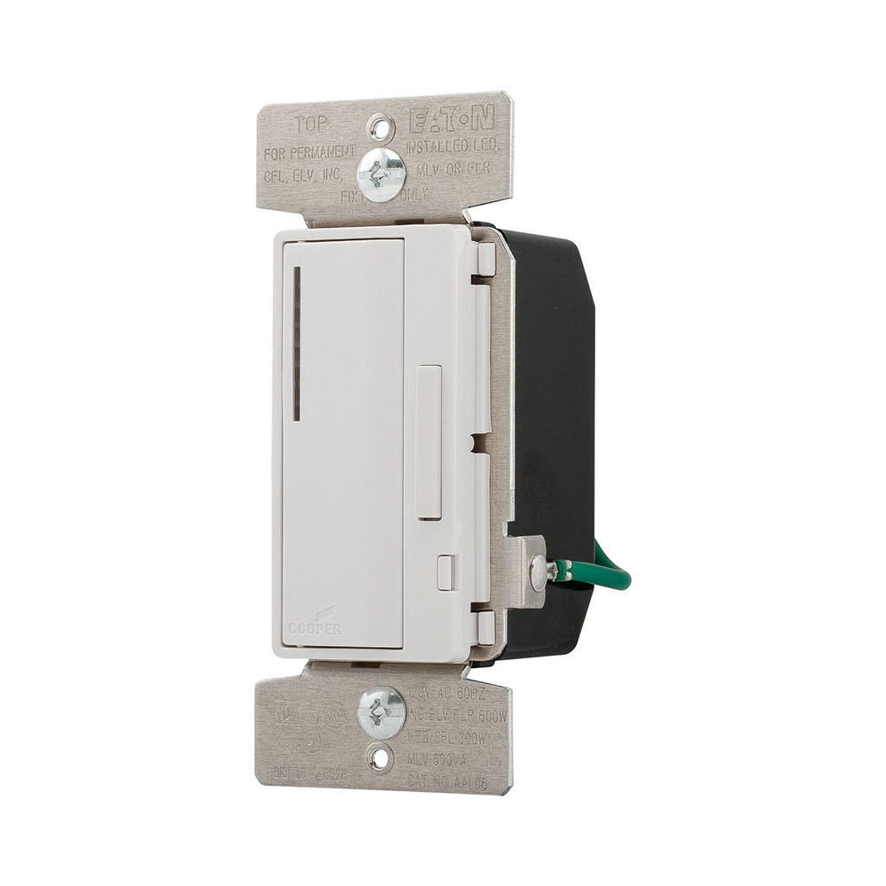 Eaton smart dimmer, Flush mounting, 120V, Wire leads, Maintained closure, Black, white, ivory, 60 Hz, Dimmable LED/CFL, incandescent, magnetic low voltage, electronic low voltage, Single-pole, multi-location, Polycarbonate, 300W 730825