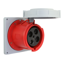 Eaton Arrow Hart pin and sleeve receptacle, IP69K Rated, #4 -1/0 AWG, #12 - #16 AWG (pilot), 100A, 3 480V, Back wire, Red, Nickel plated brass, IP67, Nylon, 3-pole, 4-wire, AHBB100 Back box style, Female, 20 HP, Nylon, 3PH