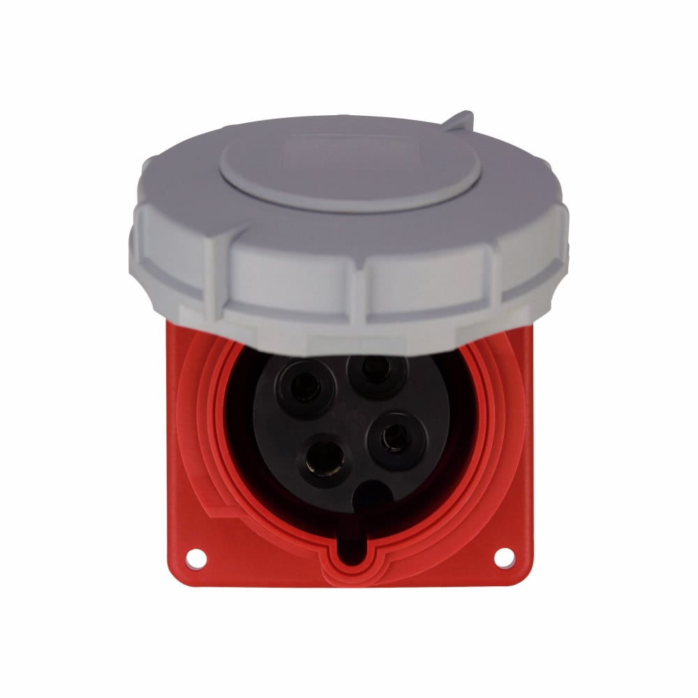 Eaton Arrow Hart pin and sleeve receptacle, IP69K Rated, #10 -#2 AWG, 30A, 3 480V, Back wire, Red, Nickel plated brass, IP67, Nylon, Three-pole, Four-wire, grounding, AHBB30 Back box style, Female, 10 HP, Nylon, Three-phase