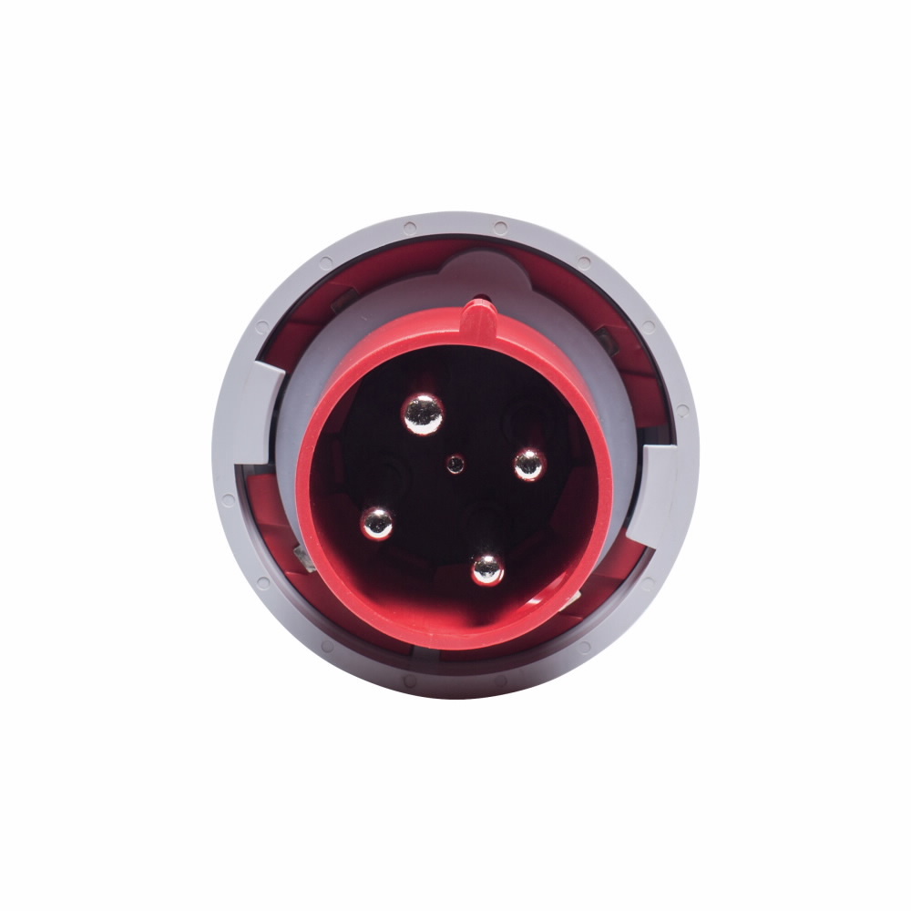 Eaton Arrow Hart pin and sleeve plug, IP69K Rated, #8 - #2 AWG, #10 - #2 AWG (Ground), #12 - #16 AWG (Pilot), 60A, 3 480V, Back wire, Red, Nickel plated brass, IP67, Nylon, 3-pole, 4-wire, 0.66-1.5in (1.68-3.81cm), Male, 15 HP, 3PH