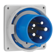 Eaton Arrow Hart pin and sleeve inlet, IP69K Rated, #8 - #2 AWG, #10 - #2 AWG (Ground), #12 - #16 AWG (Pilot), 60A, 3Y 277/480V, Back wire, Red, Nickel plated brass, IP67, Nylon, 4-pole, 5-wire, AHBB60 Back box style, Male, 15 HP, 3PH