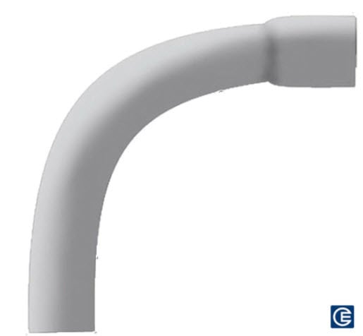 PVC Elbow with Belled End, 1 Inch Trade Size, 90 Degree Bend Angle, Standard Bend Radius, Schedule 40