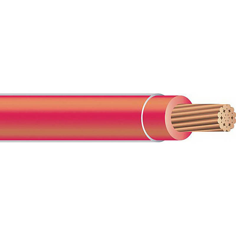 Thermoplastic High Heat Resistant Nylon Coated (THHN) Wire, 2/0 AWG, Red, 19 Stranded, Copper Conductor, 500 Foot Reel