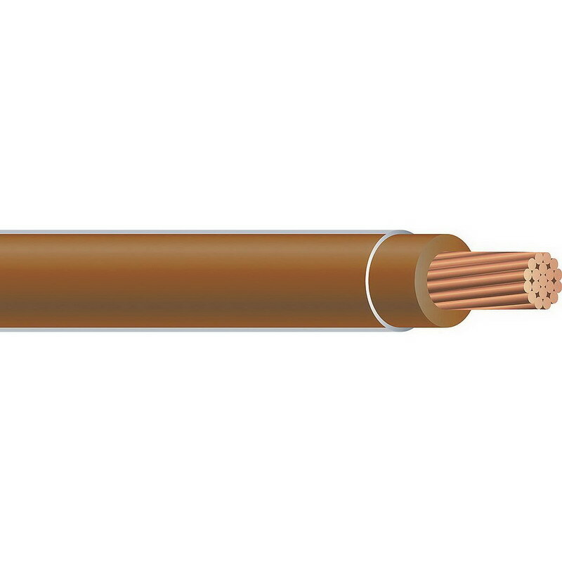 Thermoplastic High Heat Resistant Nylon Coated (THHN) Wire, 2/0 AWG, Brown, 19 Stranded, Copper Conductor, 500 Foot Reel