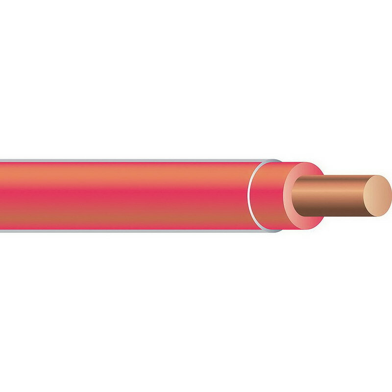 Thermoplastic High Heat Resistant Nylon Coated (THHN) Wire, 14 AWG, Red, Solid, Copper Conductor, 2500 Foot Reel