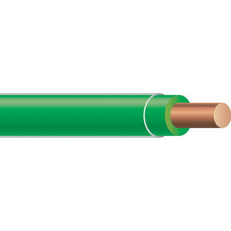 Thermoplastic High Heat Resistant Nylon Coated (THHN) Wire, 14 AWG, Green, Solid, Copper Conductor, 2500 Foot Reel