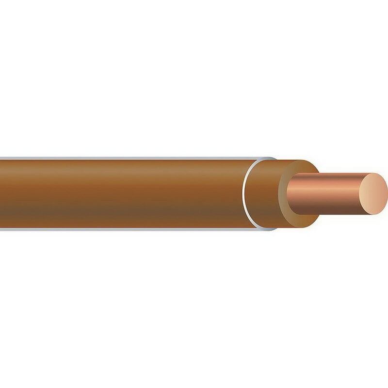 Thermoplastic High Heat Resistant Nylon Coated (THHN) Wire, 12 AWG, Brown, Solid, Copper Conductor, 1000 Foot Reel