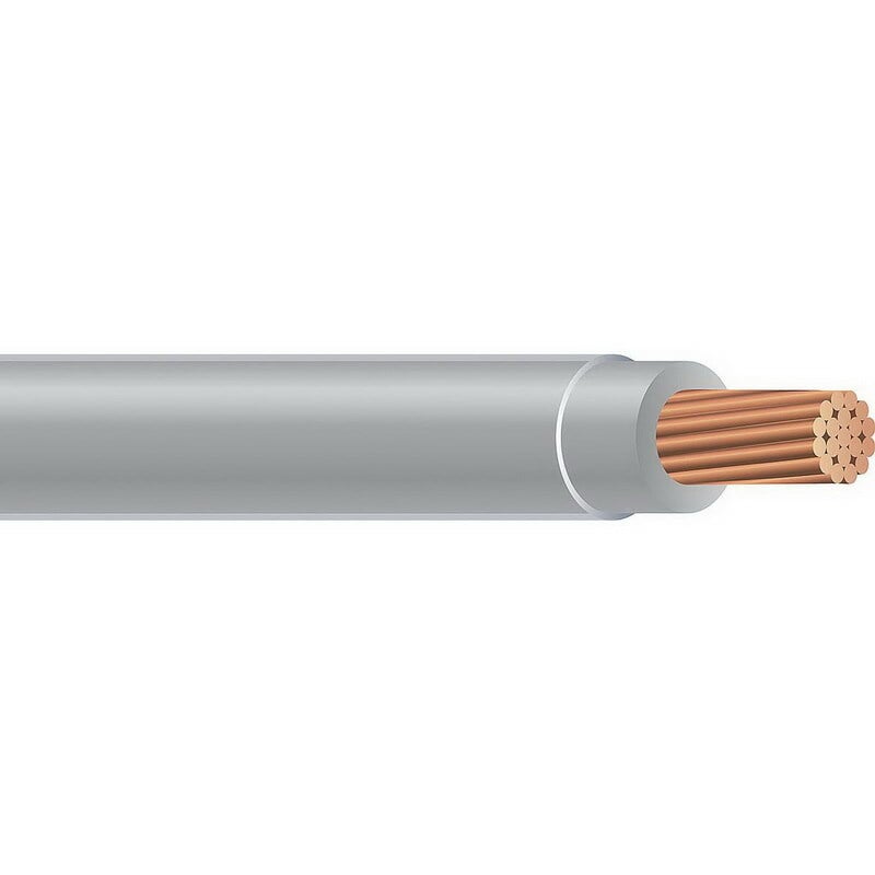 Thermoplastic High Heat Resistant Nylon Coated (THHN) Wire, 2 AWG, Gray, 19 Stranded, Copper Conductor, 5000 Foot Reel