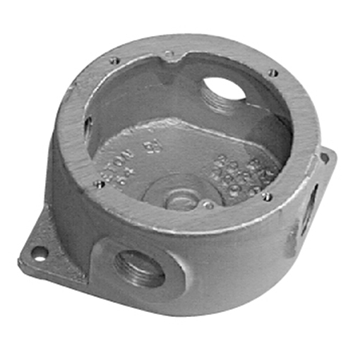 Emerson; Round Junction Box; 5 Inch Length x 5 Inch Width x 3 Inch Height x 2-1/4 Inch Inside Depth, Gray Iron and Copper-Free Aluminum, Silver/Gray