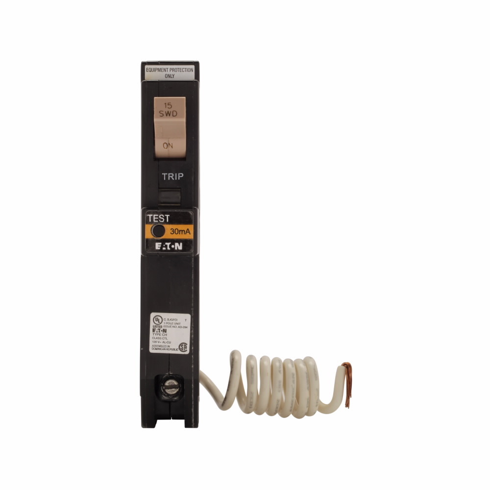 Eaton CH GFCI circuit breaker,Ground fault equipment protector,Trip flag,20 A,10 kAIC,Single-pole,120/240 V,CHFEP,Ground fault circuit interrupter,GFI,30 mA