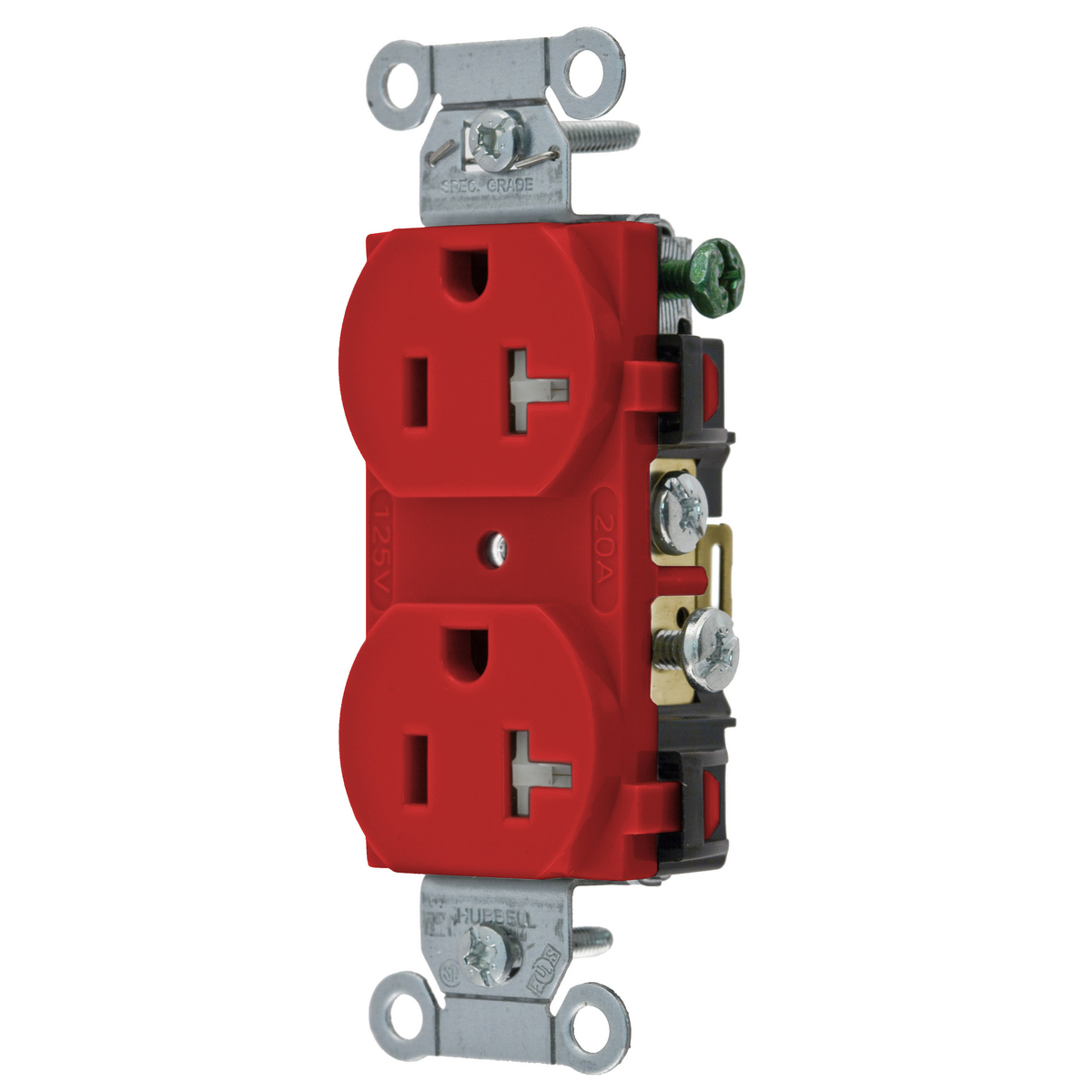Straight Blade Devices, Tamper Resistant Duplex Receptacle, Commercial Grade, Smooth Face, 20A 125V, 2-Pole 3- Wire Grounding, 5-20R, Side Wired Only, Red