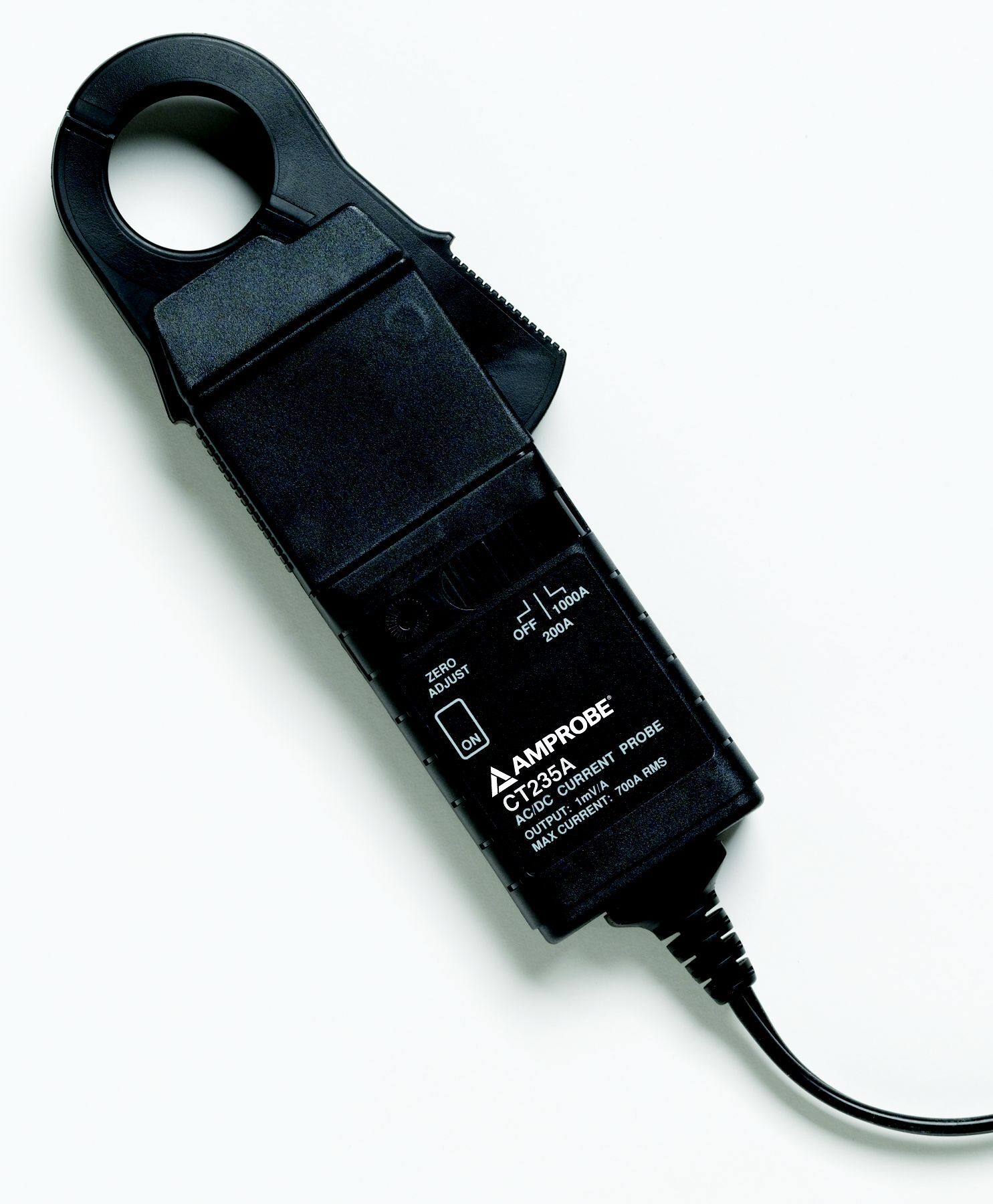 This current transformer probe measures AC or DC current. It converts high current to a low level millivolt signal for input directly into a test instrument. It can be used with standard DMMs, recorders, digital or analog meters, data loggers/DAS, oscilloscopes, or other test and measurement instruments.