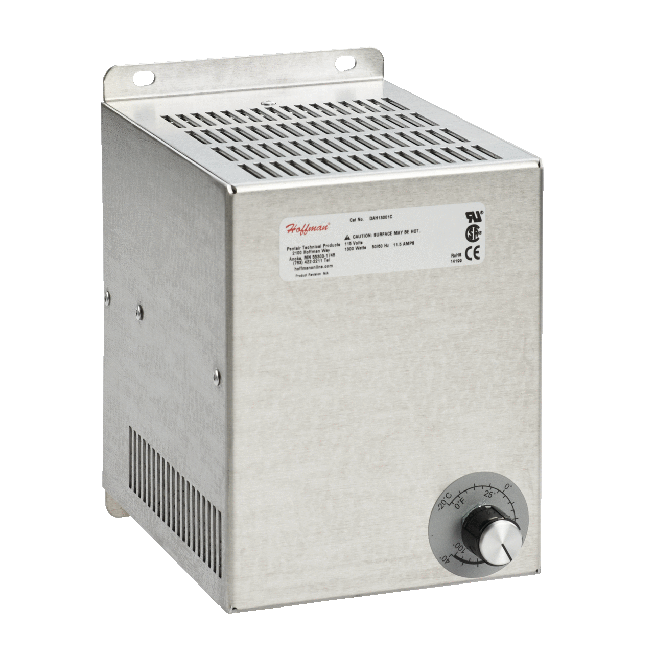 Electric Heater, 115VAC 1300W, 7.50x5.00x6.53 inch, Brushed, Aluminum