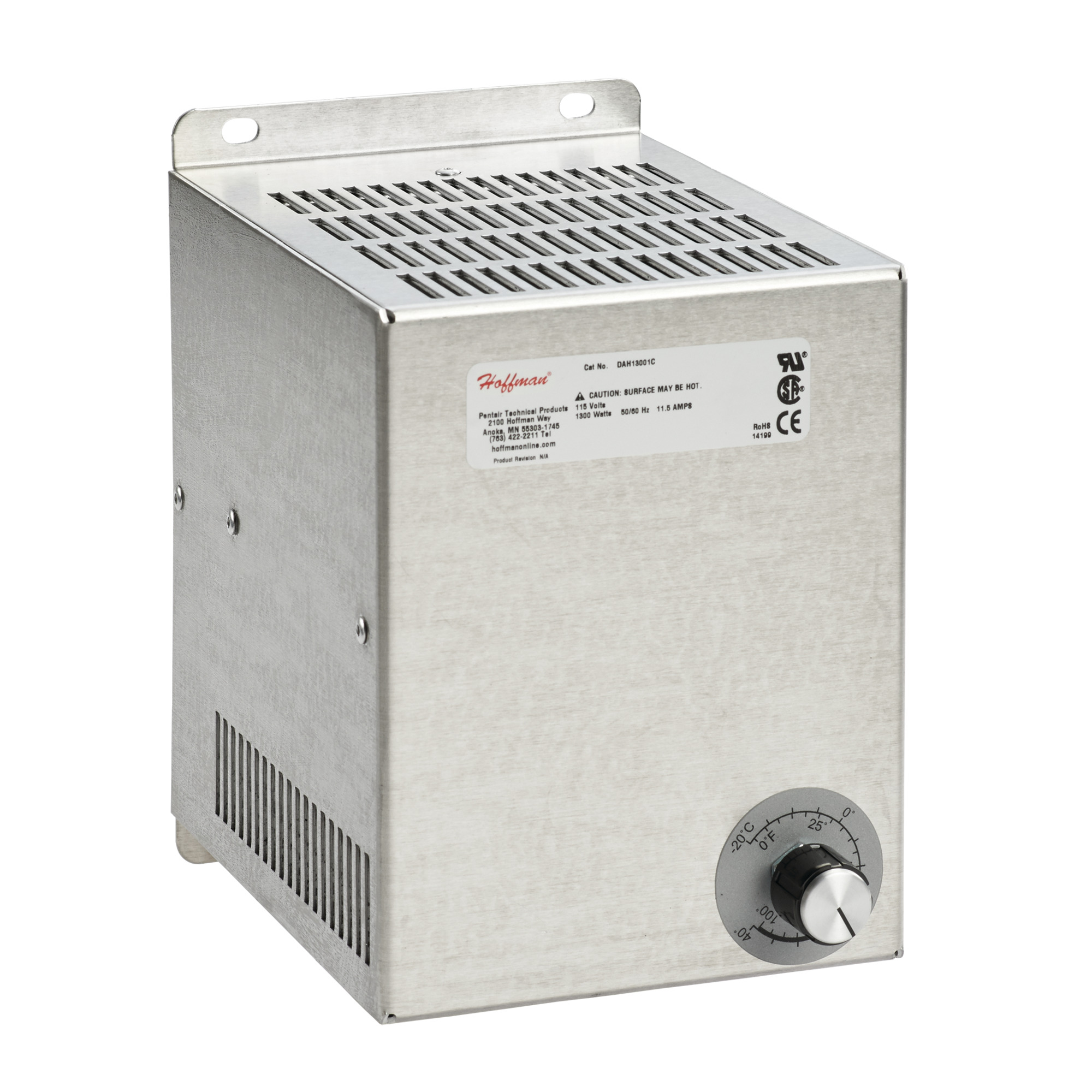 Electric Heater, 230VAC 1300W, 7.50x5.00x6.53 inch, Brushed, Aluminum