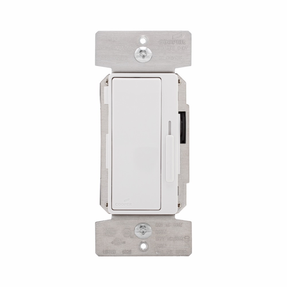 Eaton decorator dimmer, Preset feature, #14 - 12 AWG, 120/277V, Bck and sd wiring, Slide actuator, Almond, ivory, wht, 1000 sq ft coverage illumination, LED, FLR, 1-pole, 3-way, 1200W, 1660W 736827