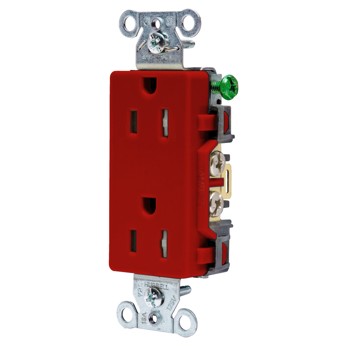 Straight Blade Devices, Tamper Resistent Decorator Duplex Receptacle, Commercial Grade, Smooth Face, 15A 125V, 2- Pole 3-Wire Grounding, 5-15R, Side Wired Only, Red