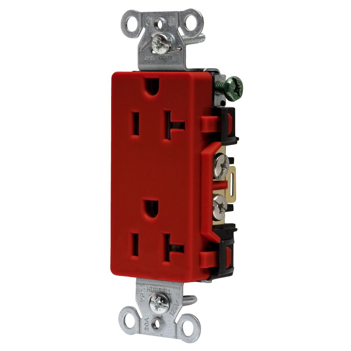 Straight Blade Devices, Decorator Duplex Receptacle, Commercial Grade, Smooth Face, 20A 125V, 2-Pole 3-Wire Grounding, 5-20R, Back and Side Wired Only, Red