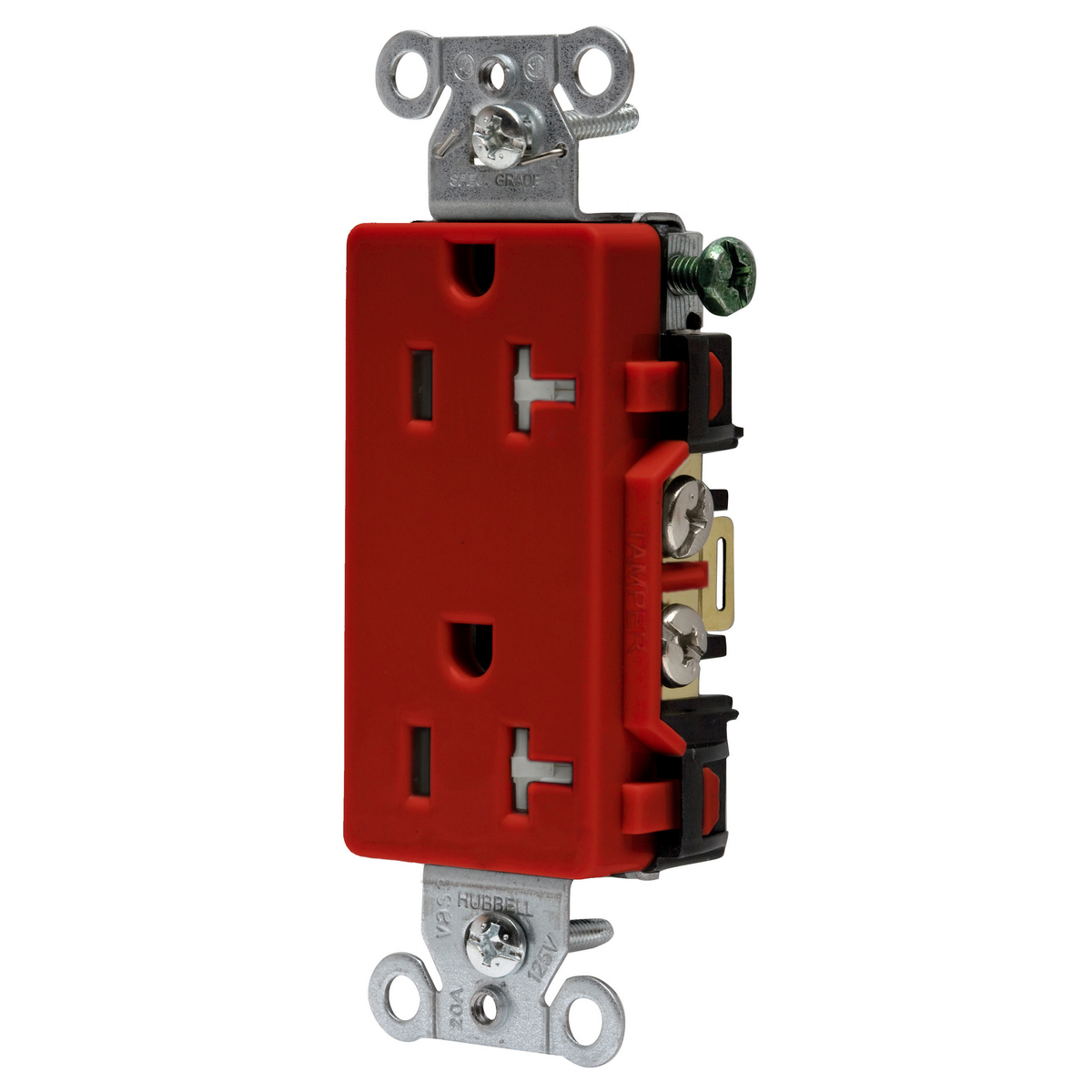 Straight Blade Devices, Tamper Resistant Decorator Duplex Receptacle, Commercial Grade, Smooth Face, 20A 125V, 2- Pole 3-Wire Grounding, 5-20R, Side Wired Only, Red