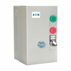Eaton XT IEC electronic motor starter, 120V, NEMA 1, Painted steel, Non-combination non-reversing starter, 9A, 9A max starter, HAND/OFF/AUTO Sel. switch with red RUN pilot light, 0.33-1.65A electronic overload, IP23