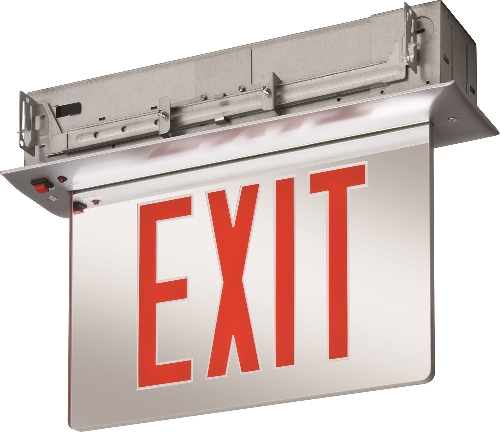 Recessed Mount Edge-Lit Exits with LED Lamps, Single face, Red, Emergency, SKU - 164UF2