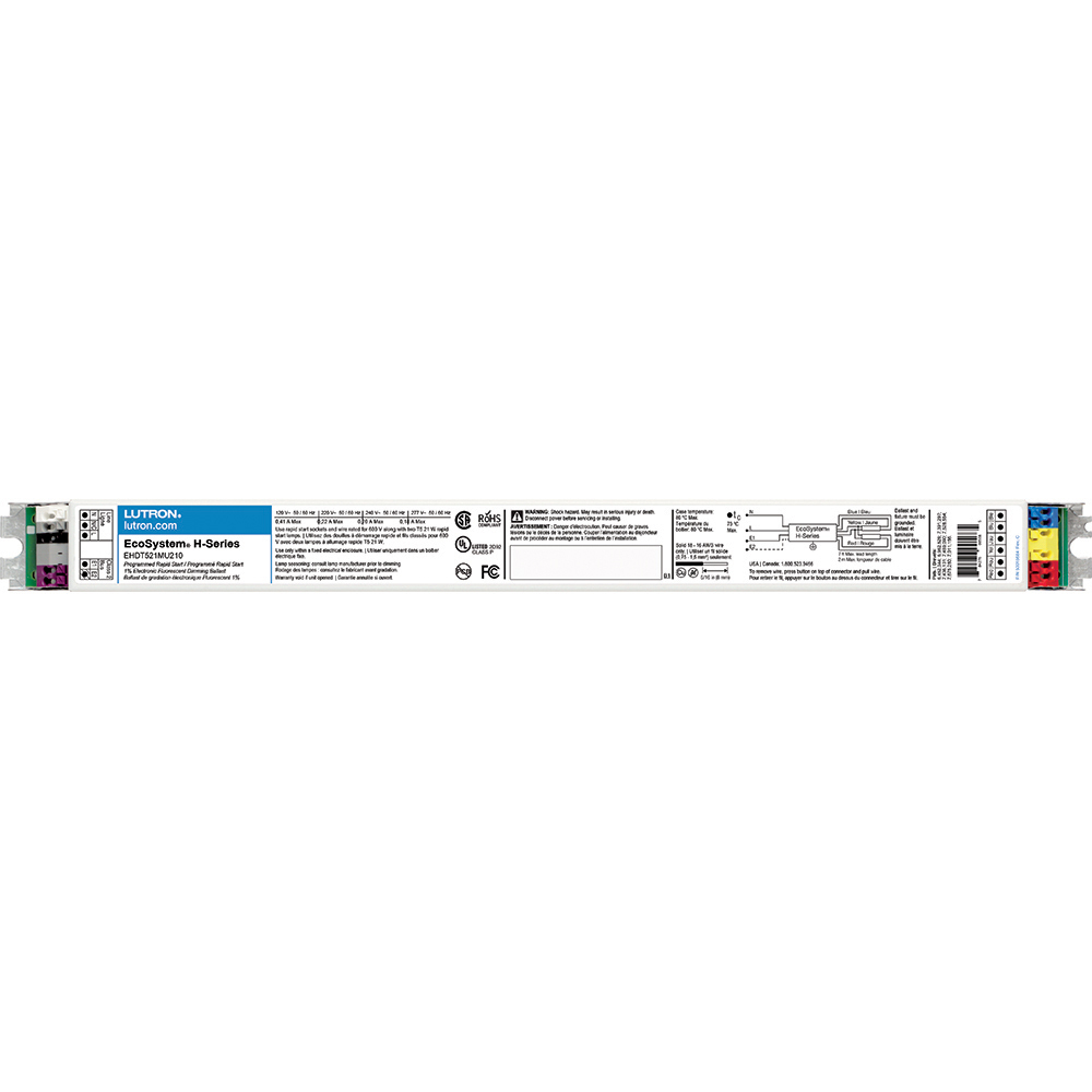 EcoSystem H-series M-case ballast, continuous, flicker-free dimming from 100 percent to 1 percent, 2 lamps, 21W, ballast factor of 1.00