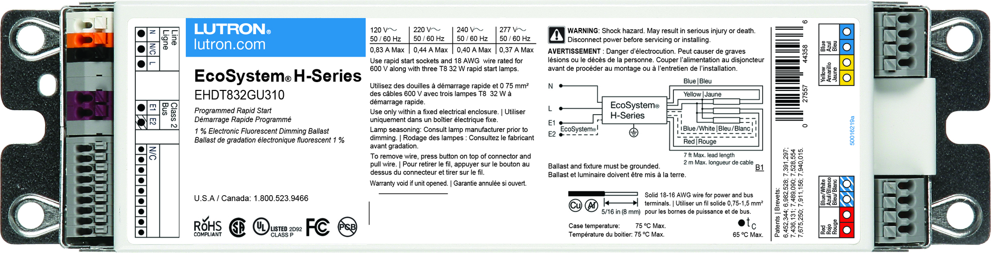 EcoSystem H-series G-case ballast, continuous, flicker-free dimming from 100 percent to 1 percent, 3 lamps, 32W,  ballast factor of 1.00