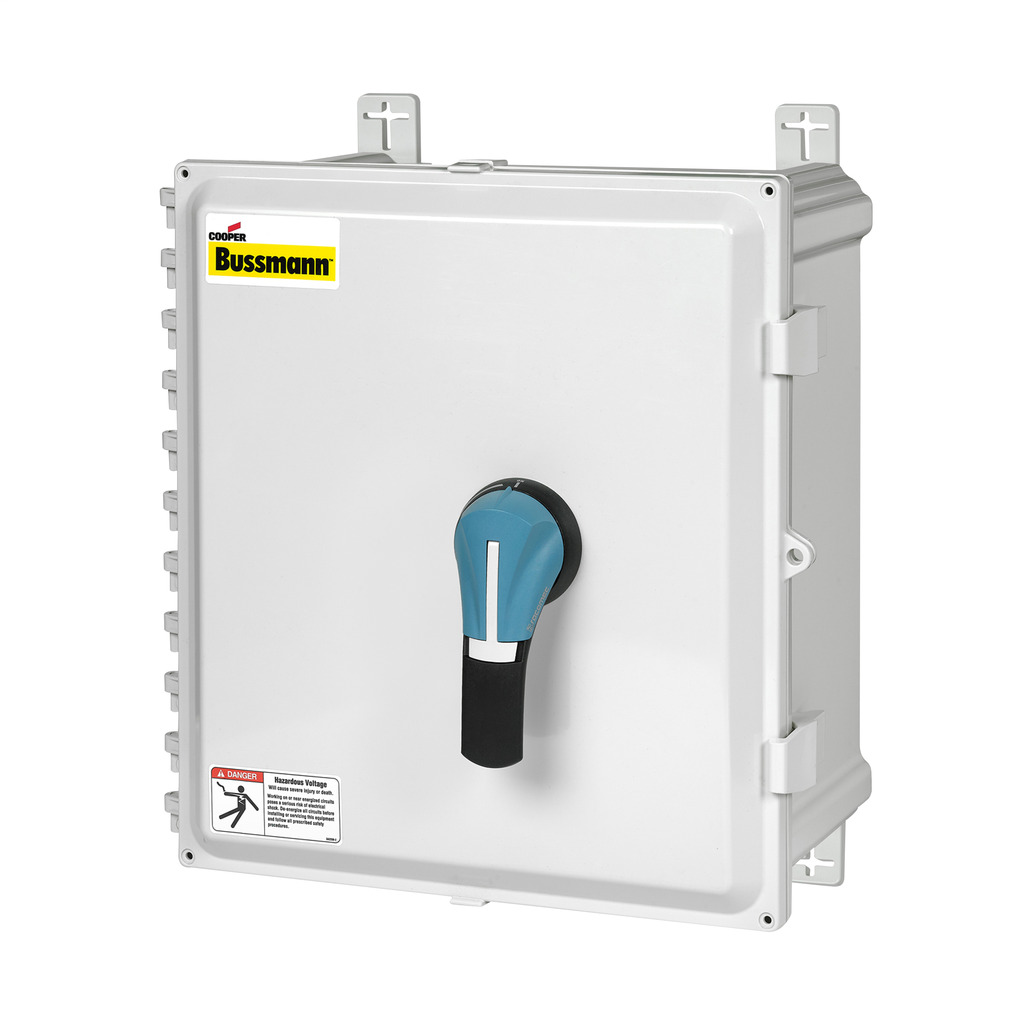 Eaton Bussmann series enclosed rotary disconnect switch, Fuse class J, Pistol handle, 600V, 30A, Black, NEMA rating 1