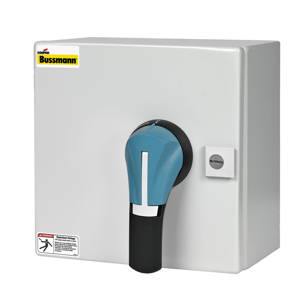 Eaton Bussmann series enclosed rotary disconnect switch, Fuse type J, Pistol handle, 600V, 400A, Black, NEMA rating 4