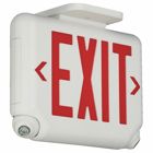 EVC Series architectural LED combination exit / emergency light, Mounting Type: Ceiling or End Mount, Wording On Sign: EXIT, Letter Color: red, Color: white, Number of Lamps: 2, Operation: emergency operation, Battery Type: Lithium Iron Phosphate, Battery Runtime: 90 min, Voltage Rating: 120-277 VAC.