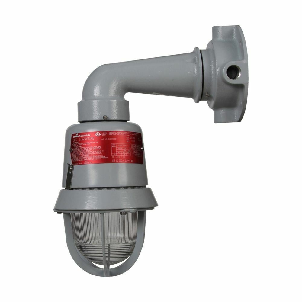 Eaton Crouse-Hinds series EV LED light fixture, 0.12A, Cool white, AC drive, 100-200W incan equiv lumin, 50/60 Hz, Heat and impact resistant glass globe, With guard, Copper-free aluminum, Wall mount, 0.86 power factor, 1", 100-277 Vac, 15W